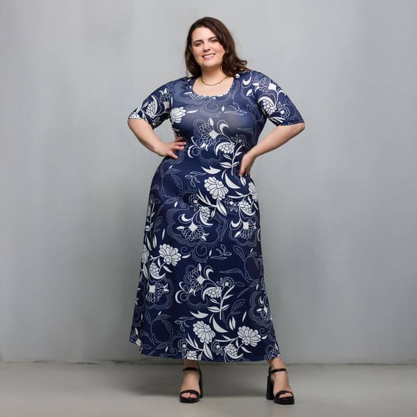 Plus Size 24/7 Comfort Apparel Purple Floral A-Line Maxi Dress