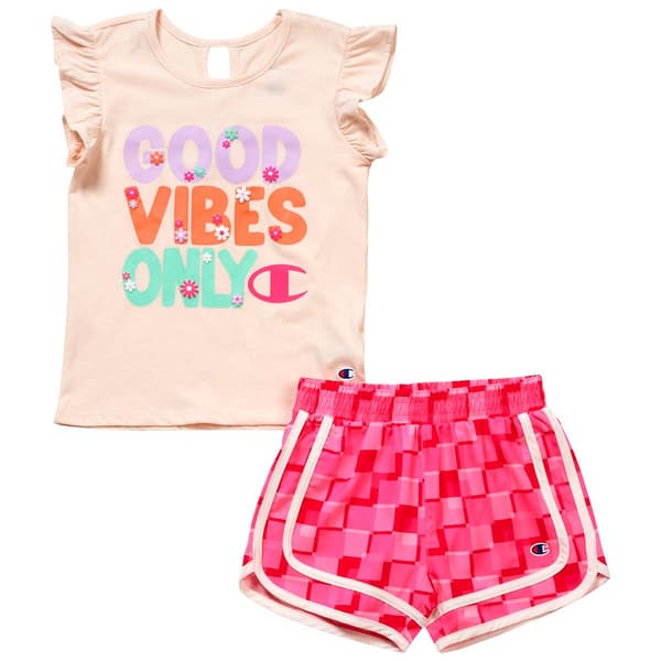 Girls (4-6x) Champion(R) Good Vibes Only Tee & Woven Short Set - image 