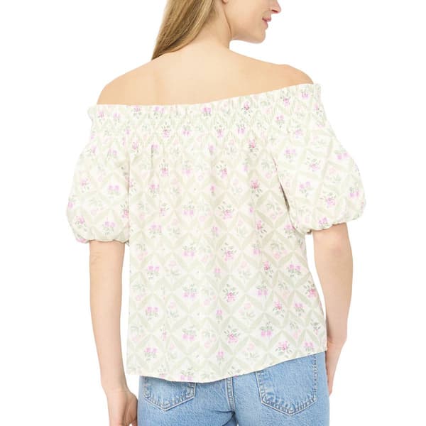 Womens Cece Off the Shoulder Bubble Sleeve Floral Diamond Blouse