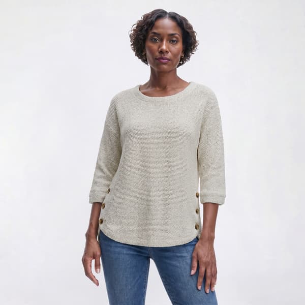 Womens Robert Louis 3/4 Sleeve Round Neck Side Button Sweater