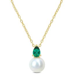 Gemstone Classics(tm) Freshwater Pearl & Created Emerald Pendant