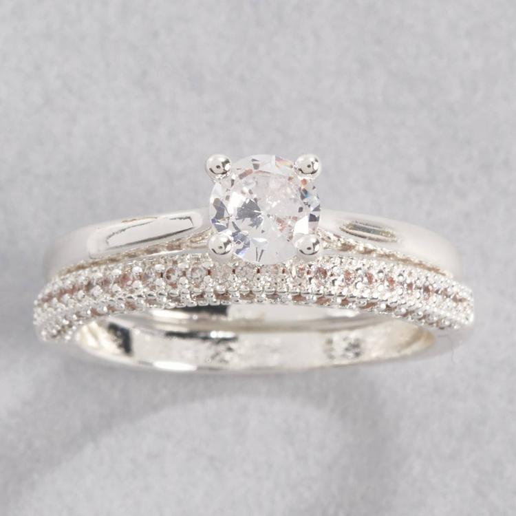 Ashley Cooper(tm) Silver-Tone Round Clear Stone & Pave Band Ring