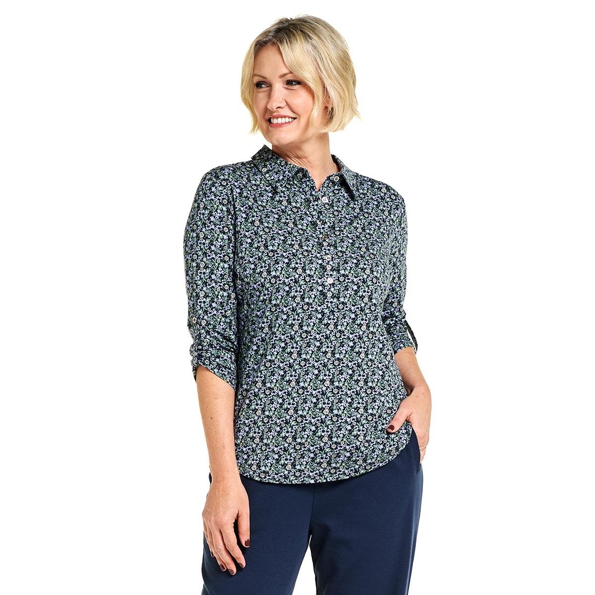 Womens Hasting & Smith 3/4 Roll Tab Sleeve Ditsy Floral Blouse
