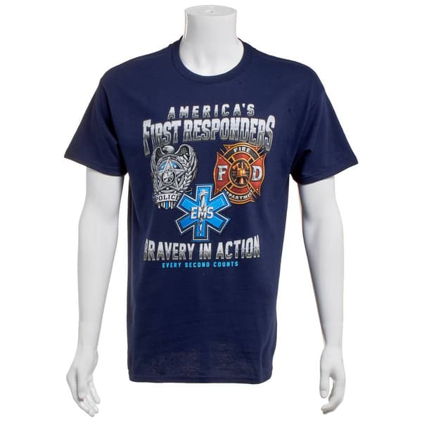 Mens Home of the Brave First Responder Badge Graphic Tee - image 