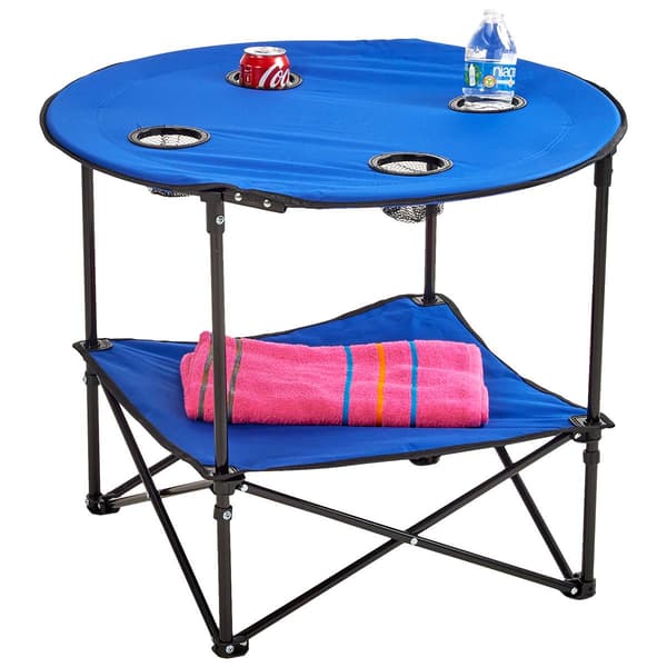28in. Folding Quad Table with Shelf - image 