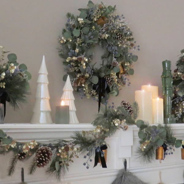 National Tree 28in. Swiss Chic Blue/Champagne Wreath