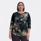 Plus Size OneWorld 3/4 Sleeve Stud Embellished Floral Cat Tee - image 1