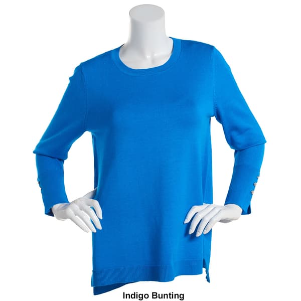 Womens Retrology Crew Neck Button Sleeve Side Slit Sweater