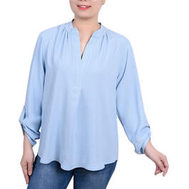 Womens NY Collection 3/4 Roll Sleeve Solid Blouse