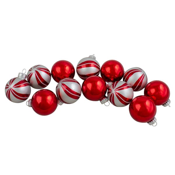 Northlight 12ct. Red & Silver Swirl Glass Christmas Ornaments Set - image 