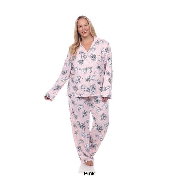 Plus Size White Mark 2pc. Long Sleeve Dotted Floral Pajama Set