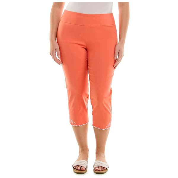 Womens Zac & Rachel Pull On Embroidered Seashell Hem Capris - image 