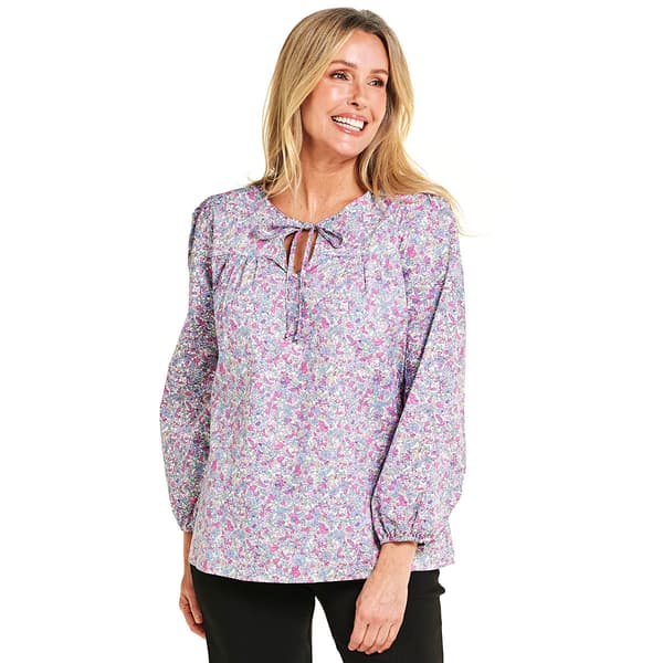 Womens NY Collection Long Sleeve Floral Poplin Blouse - image 