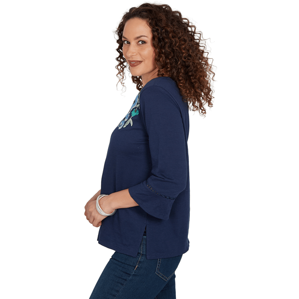 Petite Alfred Dunner Indigo Girls Floral Embroidery Blouse