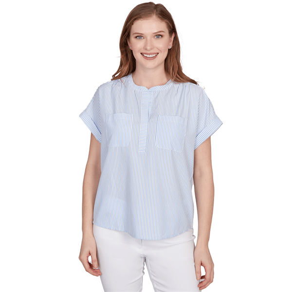 Petites Heart''s of Palm Aqua Fresh Short Sleeve Vertical Stripe
