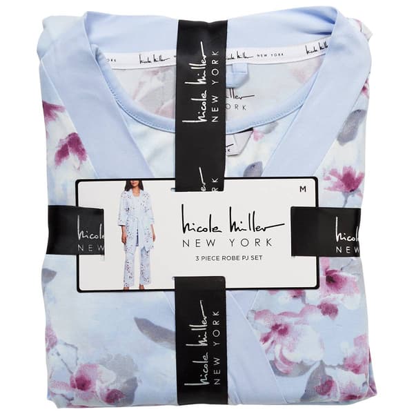 Womens Nicole Miller 3pc. Floral Tank Pants &amp; Kimono Pajama Set