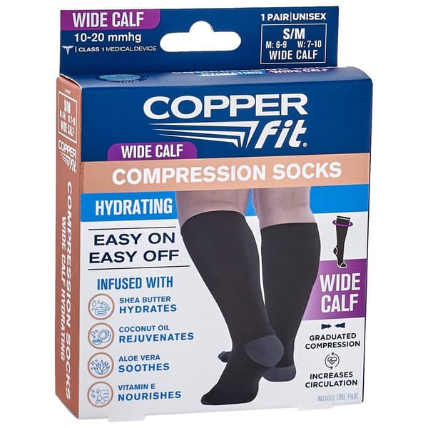 Womens Copper Fit Hydrating Compression Sock-Wide Calf-S/M - image 