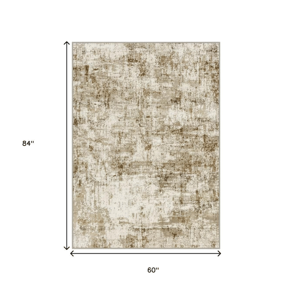 HomeRoots Modern Brown & Ivory Abstract Washable Area Rug