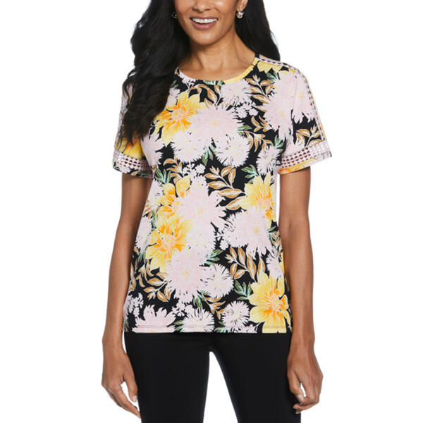 Womens Rafaella&#40;R&#41; Short Dot Sleeve Floral Tapestry Top - image 