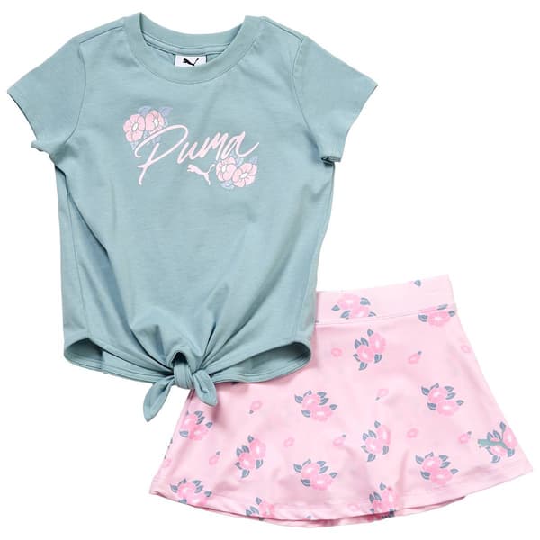Girls (4-6x) Puma® Floral Logo Tie Front Tee & Floral Skort Set