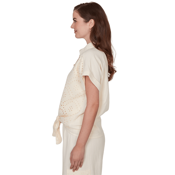 Womens Ruby Rd. Renaissance Romance Short Sleeve Eyelet Blouse