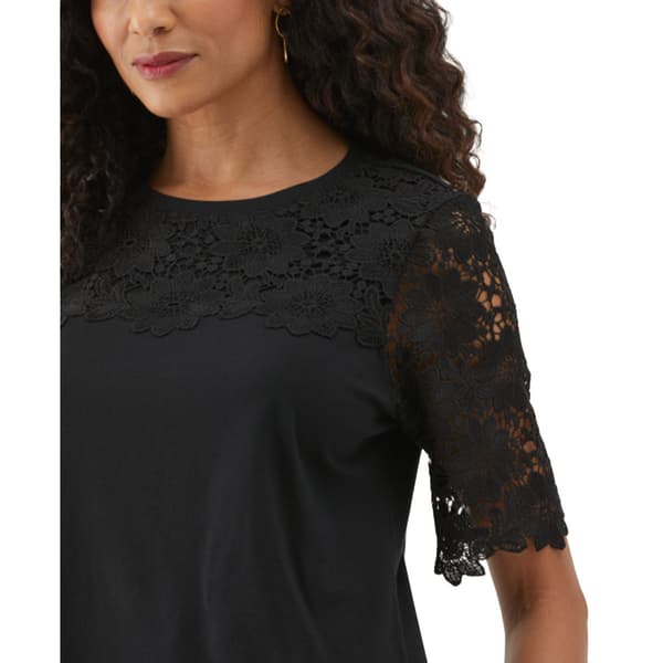 Womens Ella Rafaella&#174; Lace Yoke Knit Short Sleeve Tee