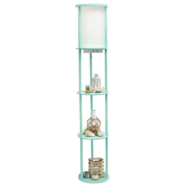Simple Designs Round Modern Shelf USB Port Organizer Floor Lamp
