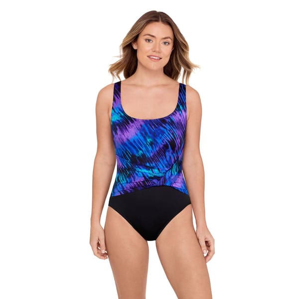 Womens Great Lengths Twist Front Abstract One Piece Swimsuit