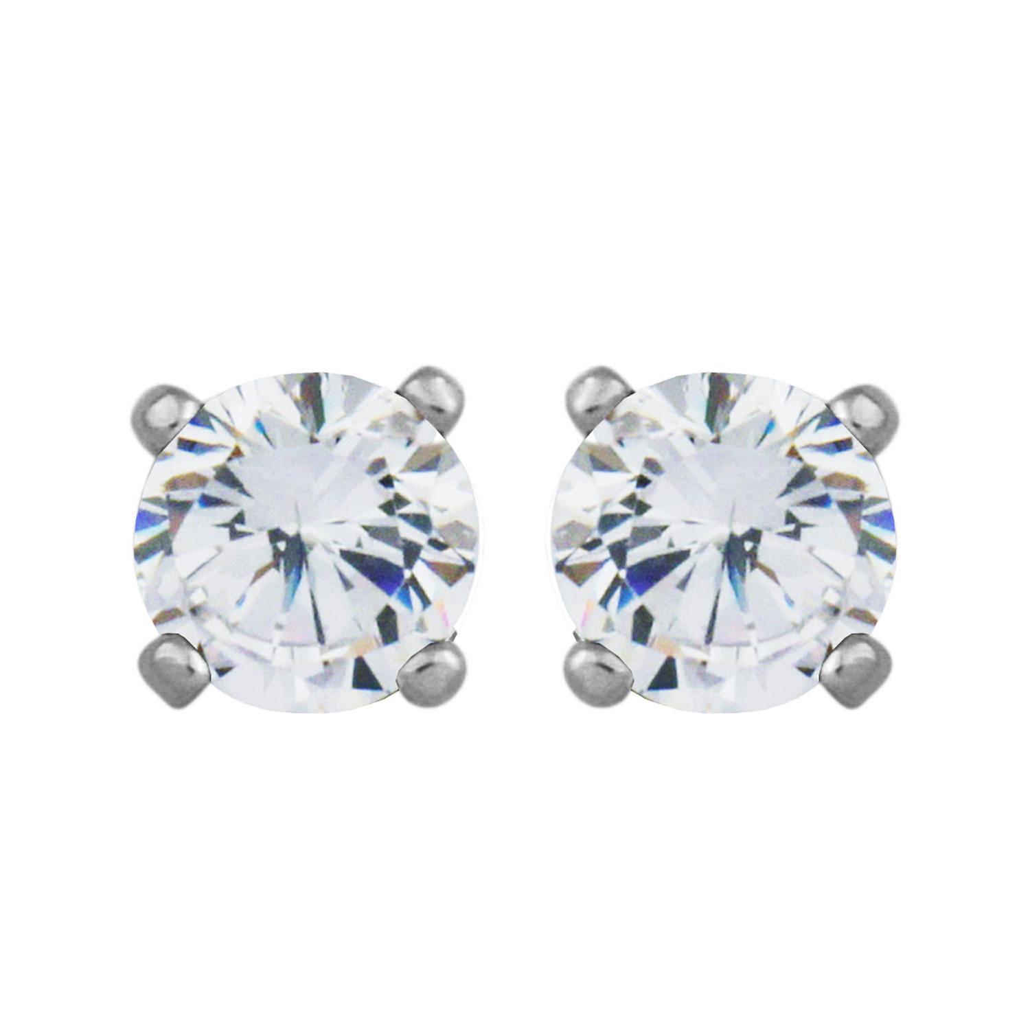 Rhodium Plated Sterling Silver CZ Stud Earrings