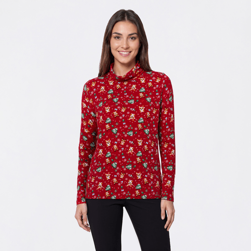 Womens Inner Circle Holiday Corgie Christmas Turtleneck Tee