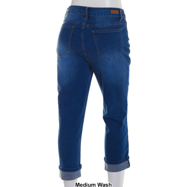 Womens Bleu Denim Roll Cuff Capri Pants