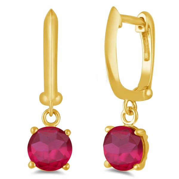 Gemstone Classics(tm) Gold over Silver Created Ruby Drop Earrings