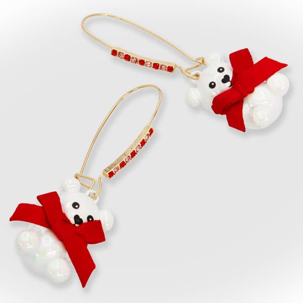 Betsey Johnson Jingle Bell Bling Pearl Bear Dangle Earrings