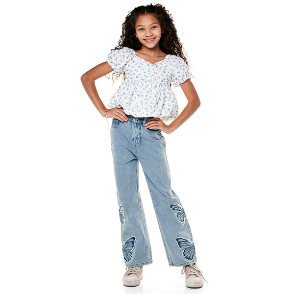Girls (7-12) Tween Diva Floral Baby Doll Top & Butterfly Jeans