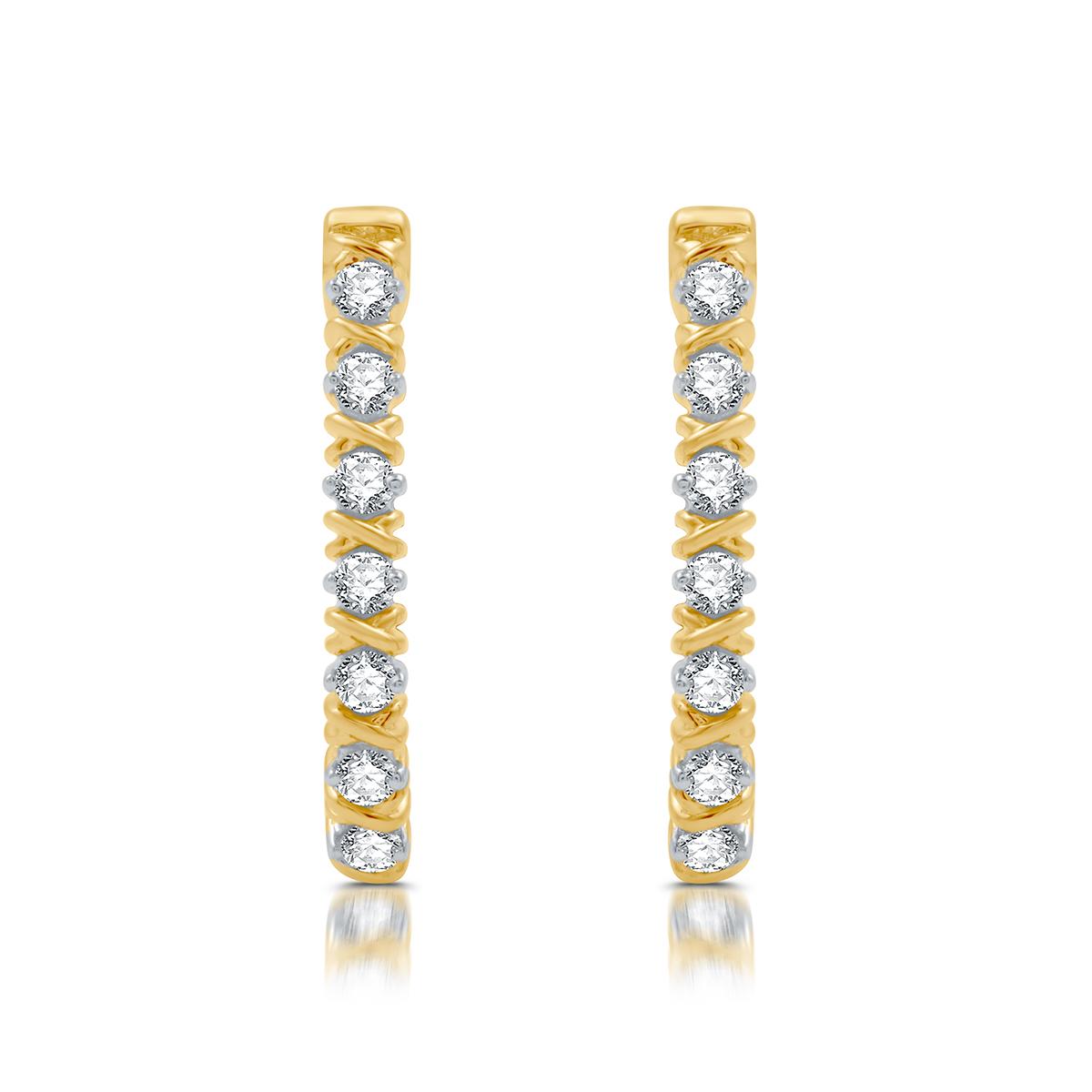 Nova Star® Gold Plated & Lab Grown Diamond XO Hoop Earrings