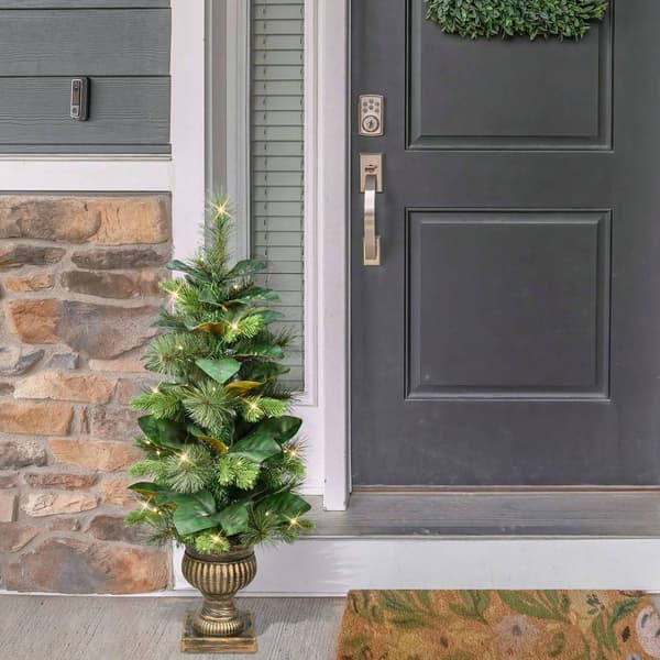Puleo International 3ft. Pre-Lit Magnolia Leaf Christmas Tree