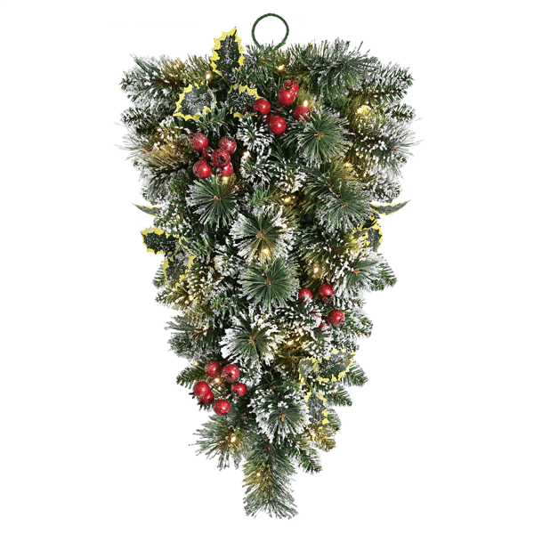Puleo International 28in Warm White LED Snowy Silverton Pine Swag