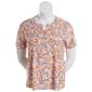 Womens Napa Valley Butterfly Floral Pleat Henley Top-Peach - image 1