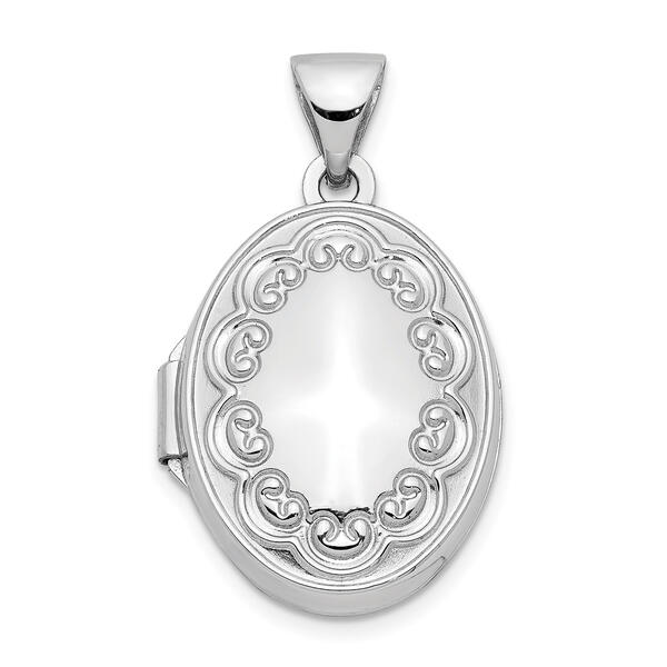 Gold Classics&#40;tm&#41; 14kt. White Gold 17mm Oval Embossed Border Locket - image 
