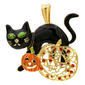 Wearable Art Black Enamel Crystal Cat & Pumpkin Enhancer Pendant - image 1