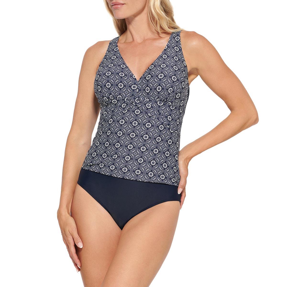 Womens Christina Blue Geo Fauxkini One Piece Swimsuit