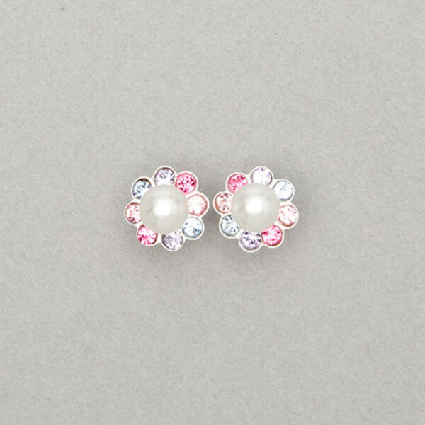 Kids Sterling Silver & Multi-Crystal Flower Stud Earrings - image 