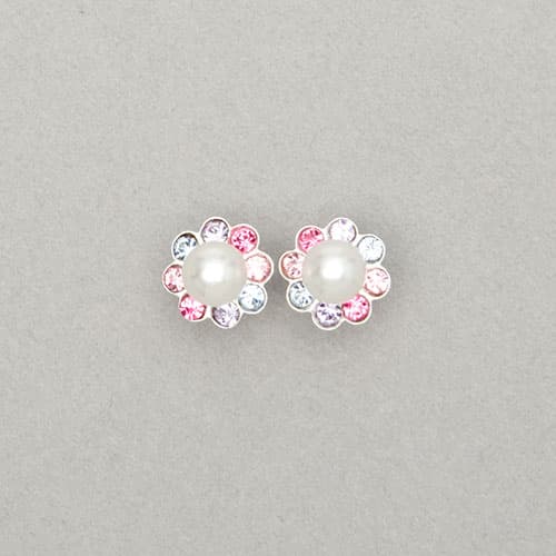 Kids Sterling Silver & Multi-Crystal Flower Stud Earrings - image 