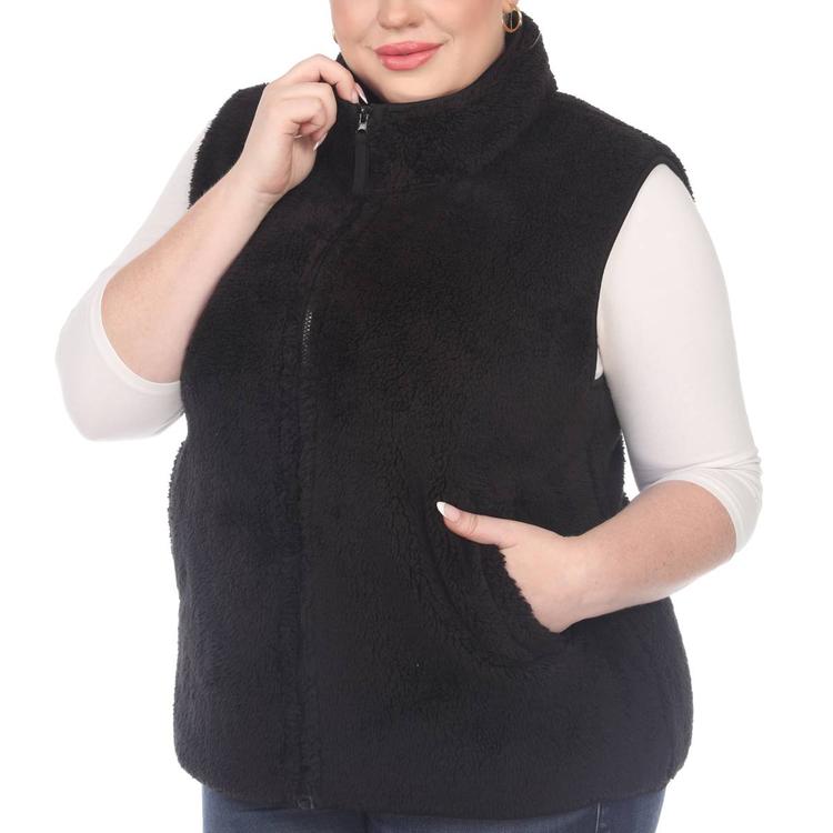 Plus Size White Mark Zip Up Sherpa Vest