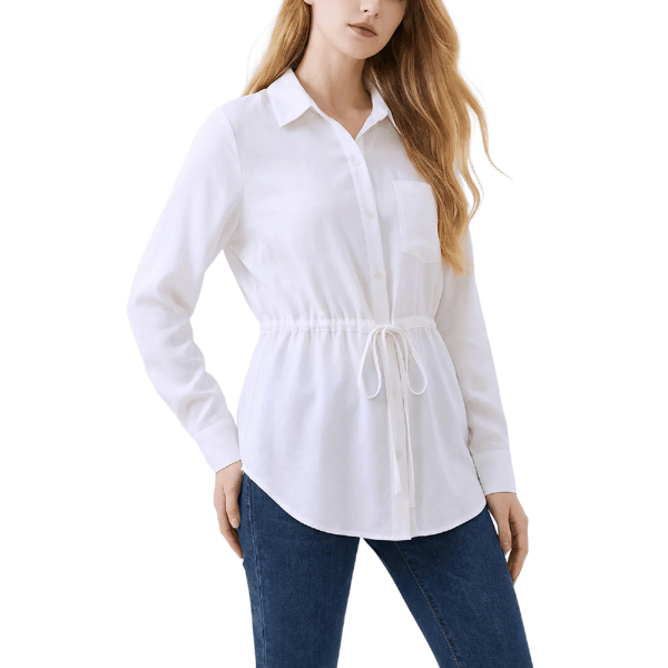 Womens NY Collection Long Sleeve Tie Waist Twill Tunic - image 