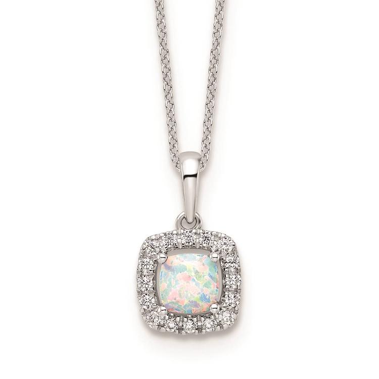 Pure Fire 14kt. White Gold Lab Grown Diamond & Opal Halo Pendant