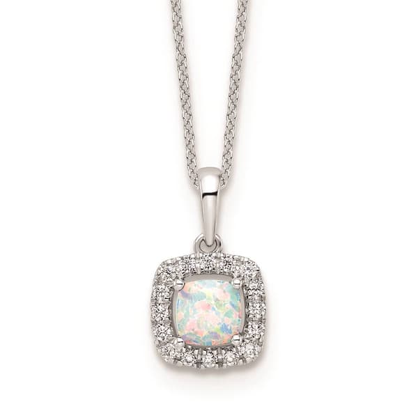 Pure Fire 14kt. White Gold Lab Grown Diamond & Opal Halo Pendant - image 