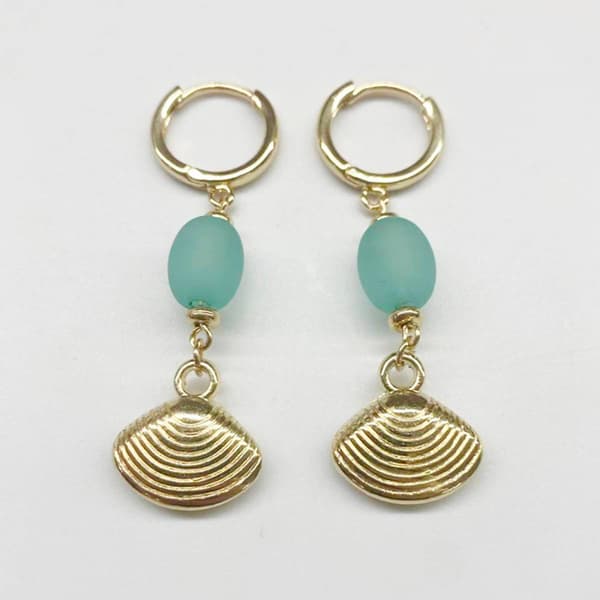 Ashley Cooper(tm) Glass Aqua Bead Shell Charm Drop Earrings - image 