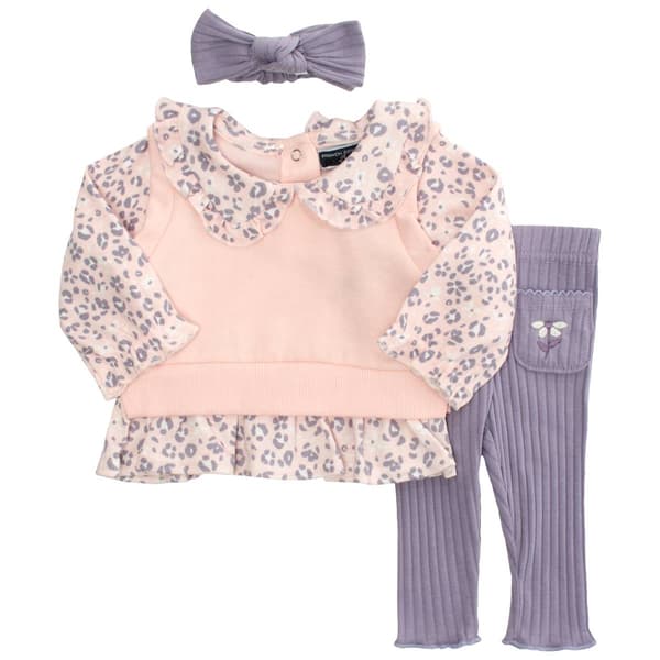 Baby Girl &#40;3-9M&#41; French Connection 3pc. Faux Vest Leopard Top Set - image 