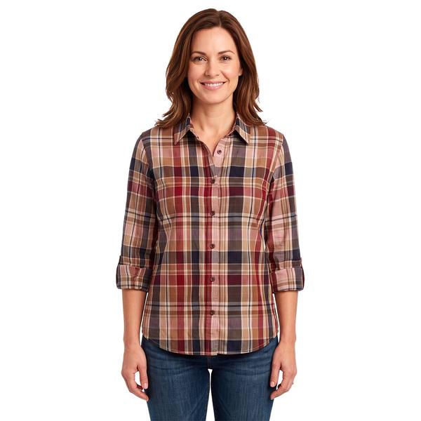 Womens Nautica 3/4 Roll Tab Sleeve Crinkle Plaid Blouse - image 